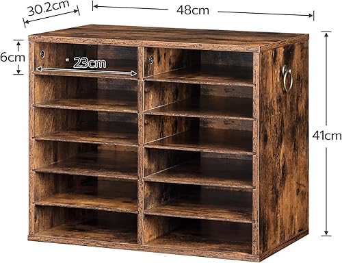 Miniatura 5 de HOOBRO Organizadores de literatura, buzón de oficina de 12 compartimentos con estantes ajustables, clasificador de literatura de encimera de madera