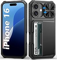 Vista 77 de Funda para iPhone 16 Pro Max con tarjetero (4-5 tarjetas), funda deslizante para cámara y protección de grado militar, a prueba de golpes, Azul