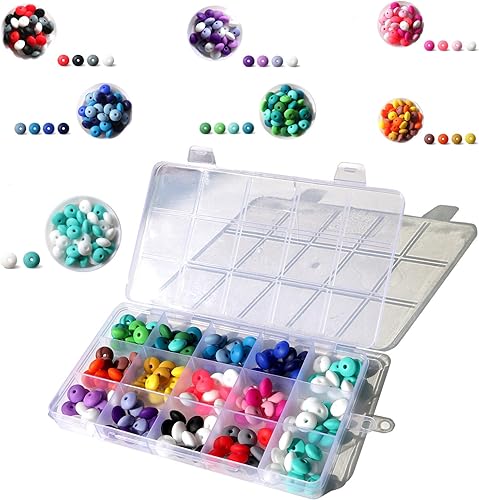 150 cuentas de silicona de lentejas de 0.472 pulgadas, 7 colores, cuentas focales de bricolaje, cuentas de silicona de colores mezclados para