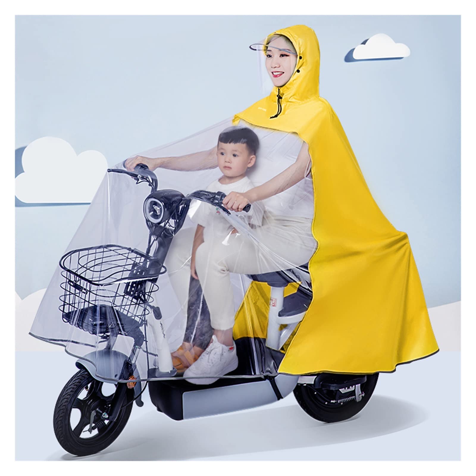 Przezroczyste ponczo przeciwdeszczowe z kapturem, peleryna przeciwdeszczowa na rower E-Bike pokrowiec na hulajnogę, wiatroszczelne damskie poncza(Yellow,4X-Large)