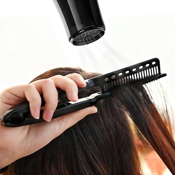 2 Flat Combs, V-Shaped Straightening Comb, Salon Hair Brush for Styling & Straightening (Red, Black)