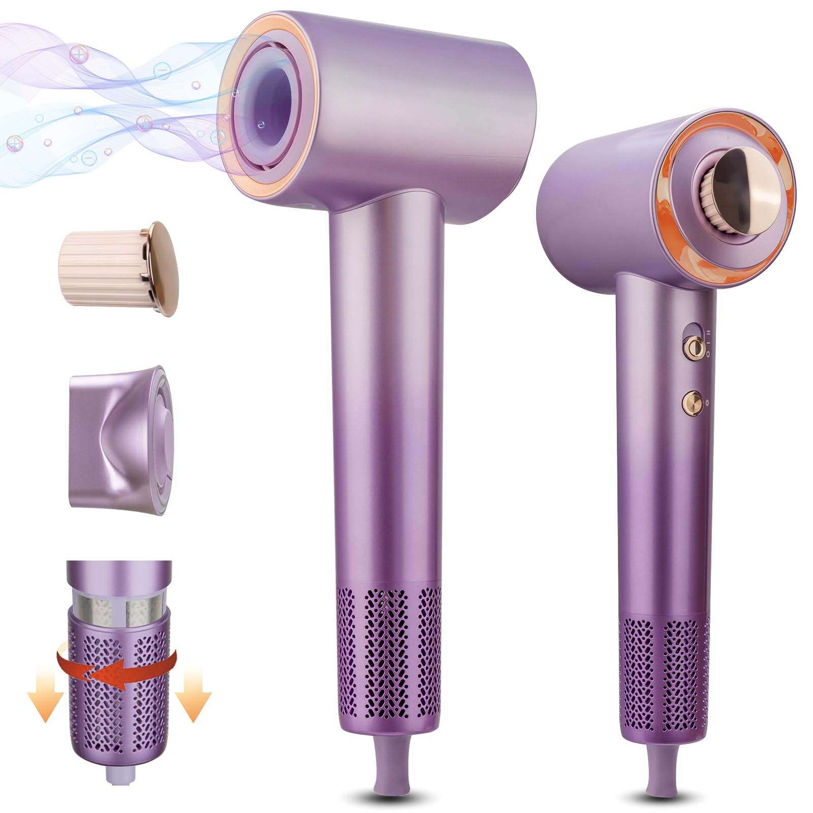 Nudwis Secador Pelo Ionico,160000 RPM Secador de Alta Velocidad 800 Millones de Iones4 ajustes de temperatura, con cápsula de aromaterapia y boquilla modeladora, regalos de viaje para el hogar