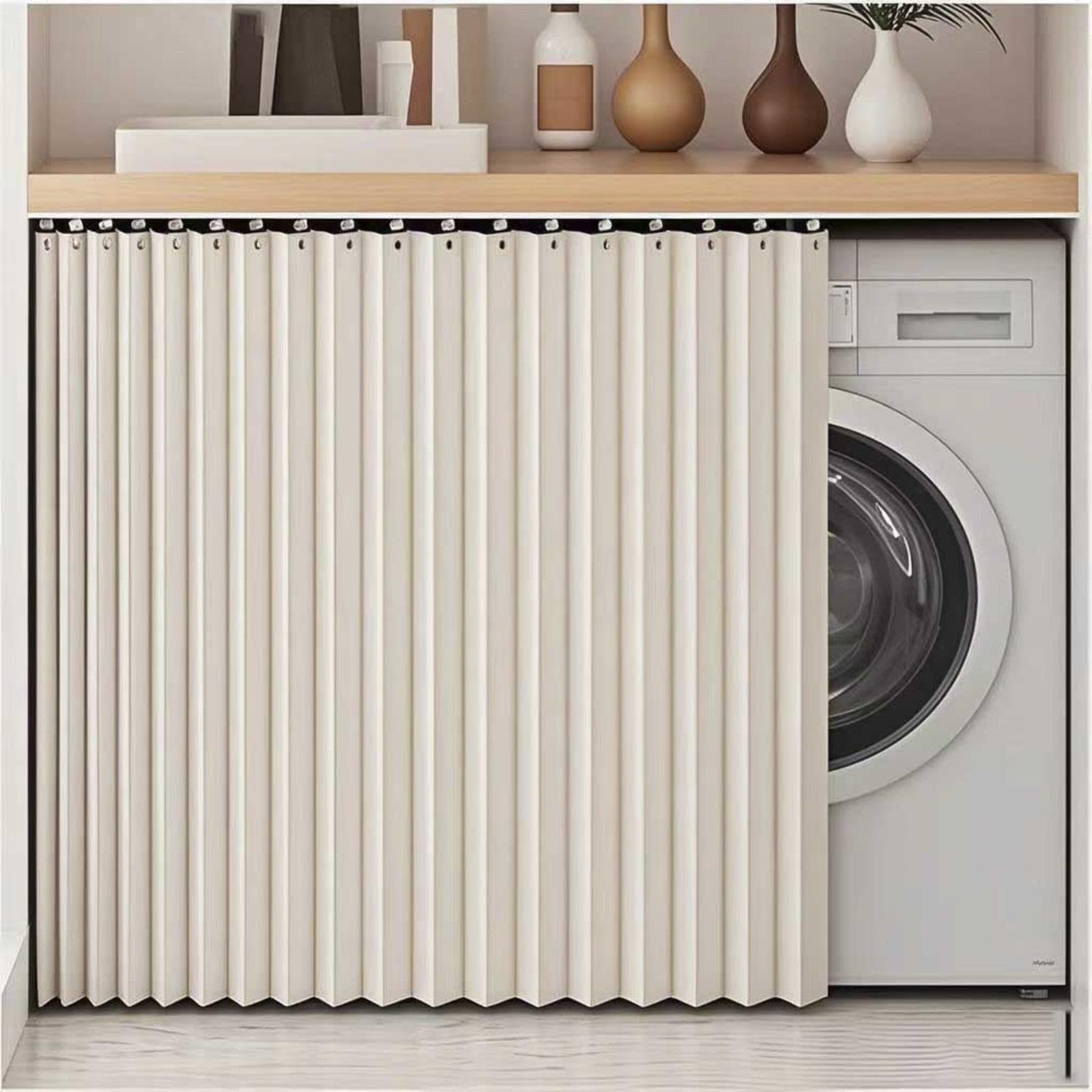 Schrankvorhang,Schrank Vorhang Mit Schiene Staubdichter Vorhang Für Regaleselbstklebend Vorhang Für Regal Schrankvorhänge Küche Blackout Curtains,Beige-H70cm/W170cm