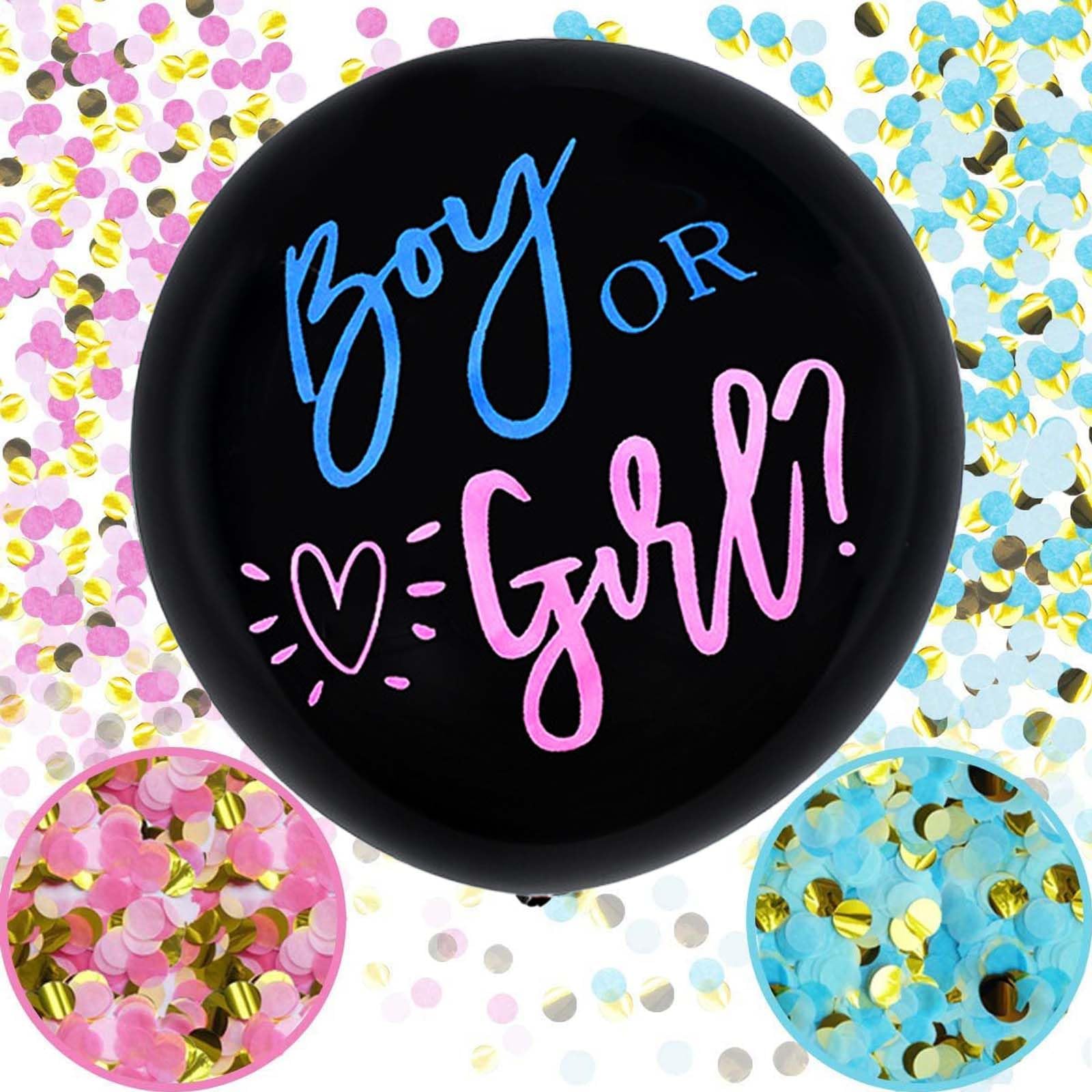 Gender Reveal Balloon Kit - 36 Inch Giant Black Balloon with Boy or Girl, Pink & Blue Confetti for Baby Shower Gender Reveal Party Decorations