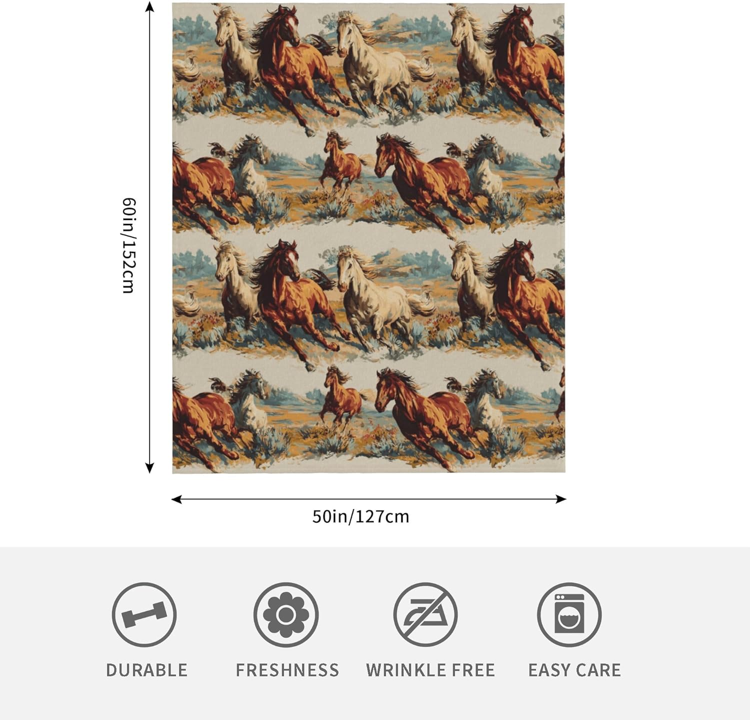 Vintage Horse Flannel Throw Blanket Soft Cozy Blanket for Living Room Couch Sofa Bed 50 x 60 Inches - Image 2