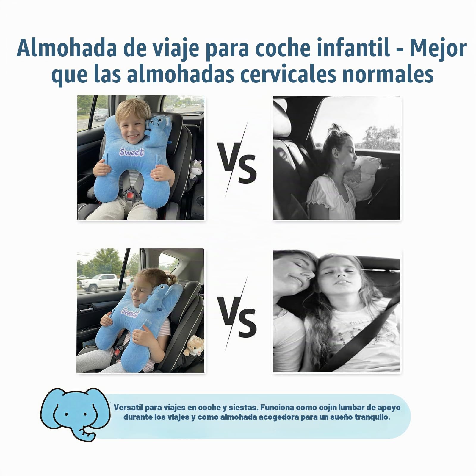Devineresse Almohada de Viaje para Niños Almohada Coche niños | almohada coche niños Forma H con Apoyacabeza Lateral Desmontable Almohada para Dormir en Coche en Viajes Largos
