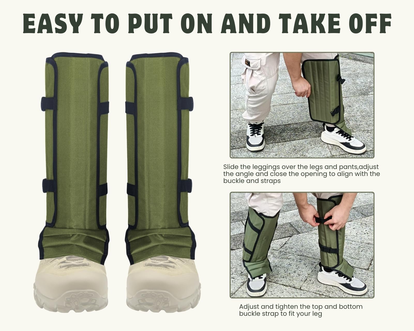 Guêtres serpent pour homme - Bottes de randonnée réglables et résistantes aux serpents - Guêtres imperméables - Protection extérieure