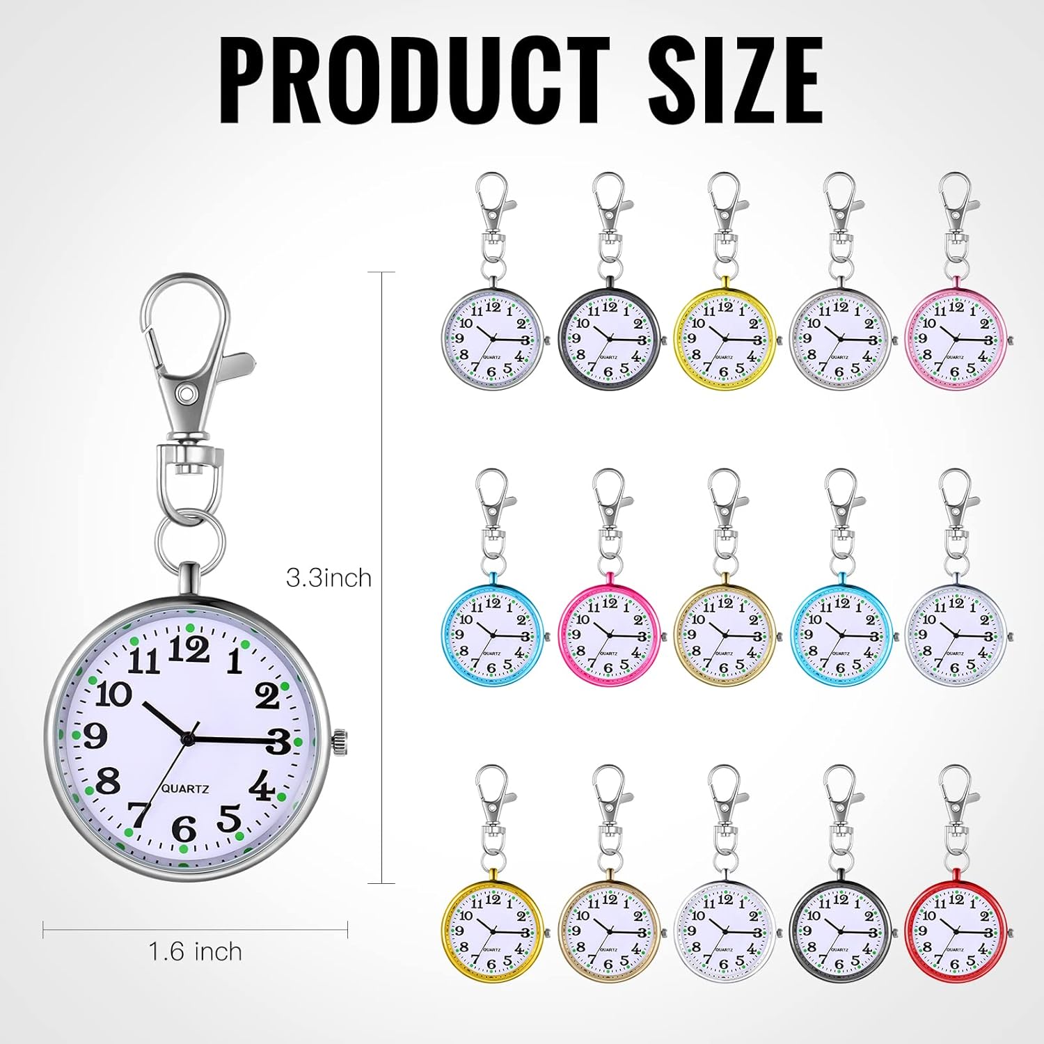Outus 15 Pieces Quartz Nurse Pocket Watch Round Doctor Brooch with Key Buckle Hanging Nurse Watch Clip on Doctors