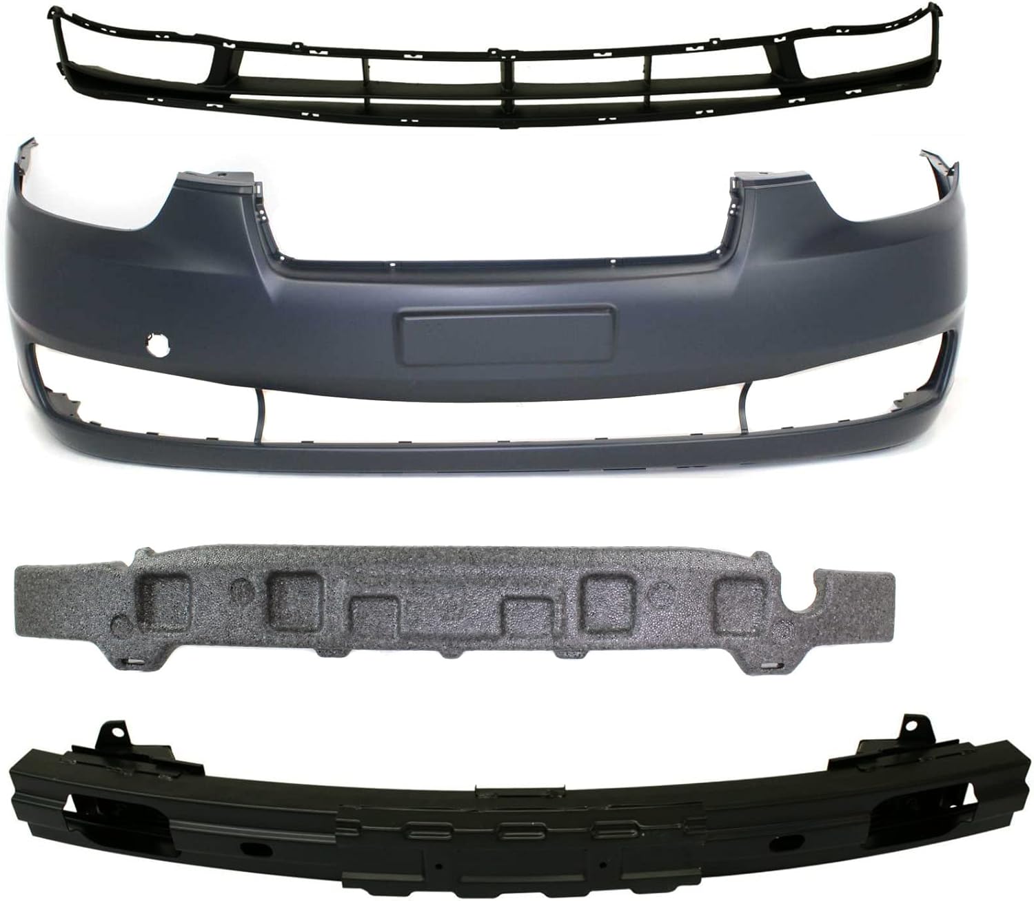 Garage-Pro Bumper Cover Kit Compatible With 2006-2011 Hyundai Accent Primed With Bumper Grille, Bumper Absorber and Bumper Reinforcement Front