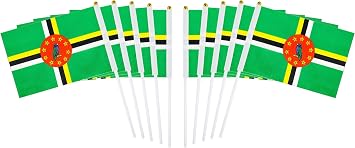 10 Pack Dominica Flags on Stick 5x8 Inch,Patriotic Decorations,Classroom Decor,Small Mini Flags on Sticks,Flag Decorations for Party.