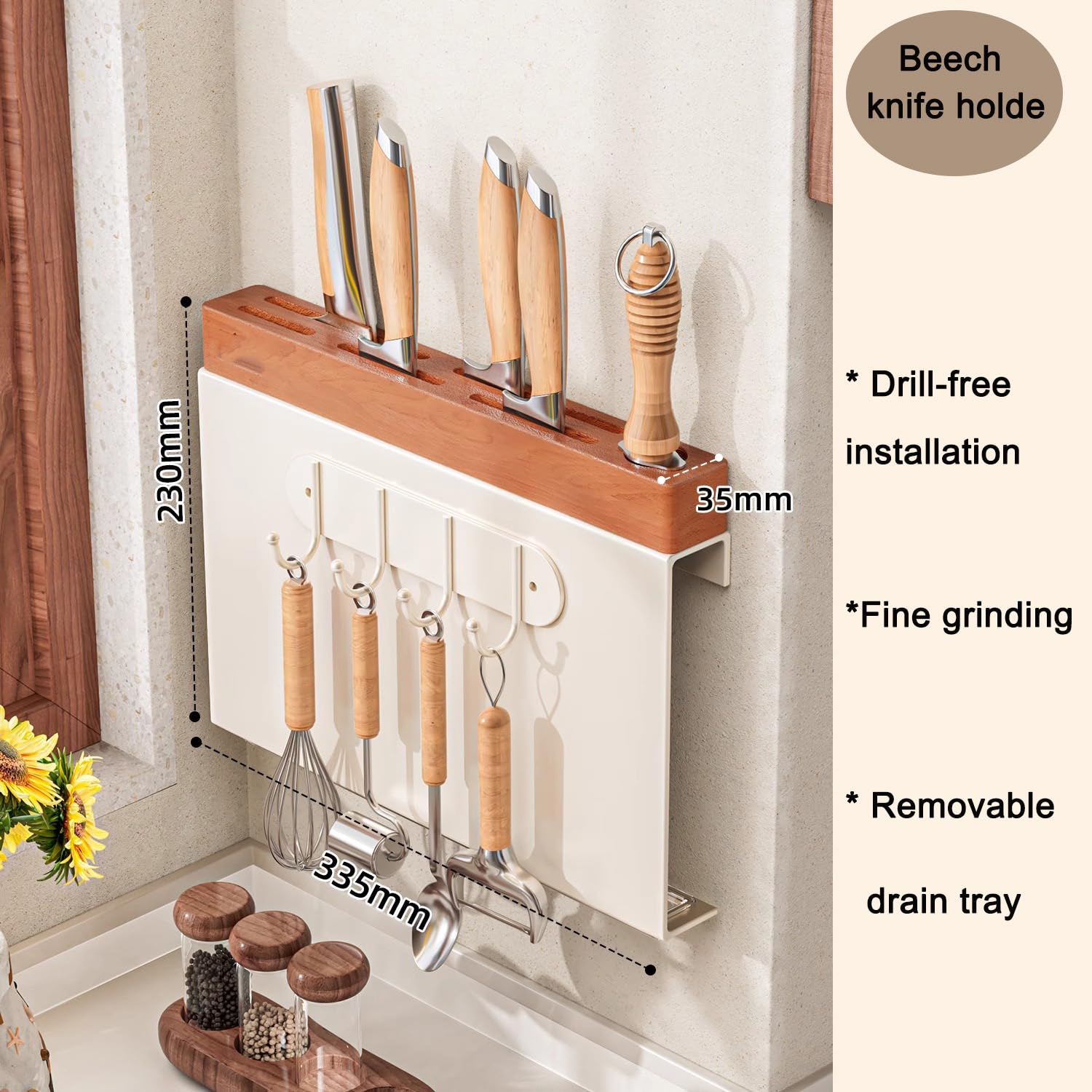 Dxcaicc Kitchen Wall Mount, Knife Rack Knife Wall Organizer with Hooks, Stainless Steel Universal Knife Block Without Knives for Countertop,D,17.5 Inch