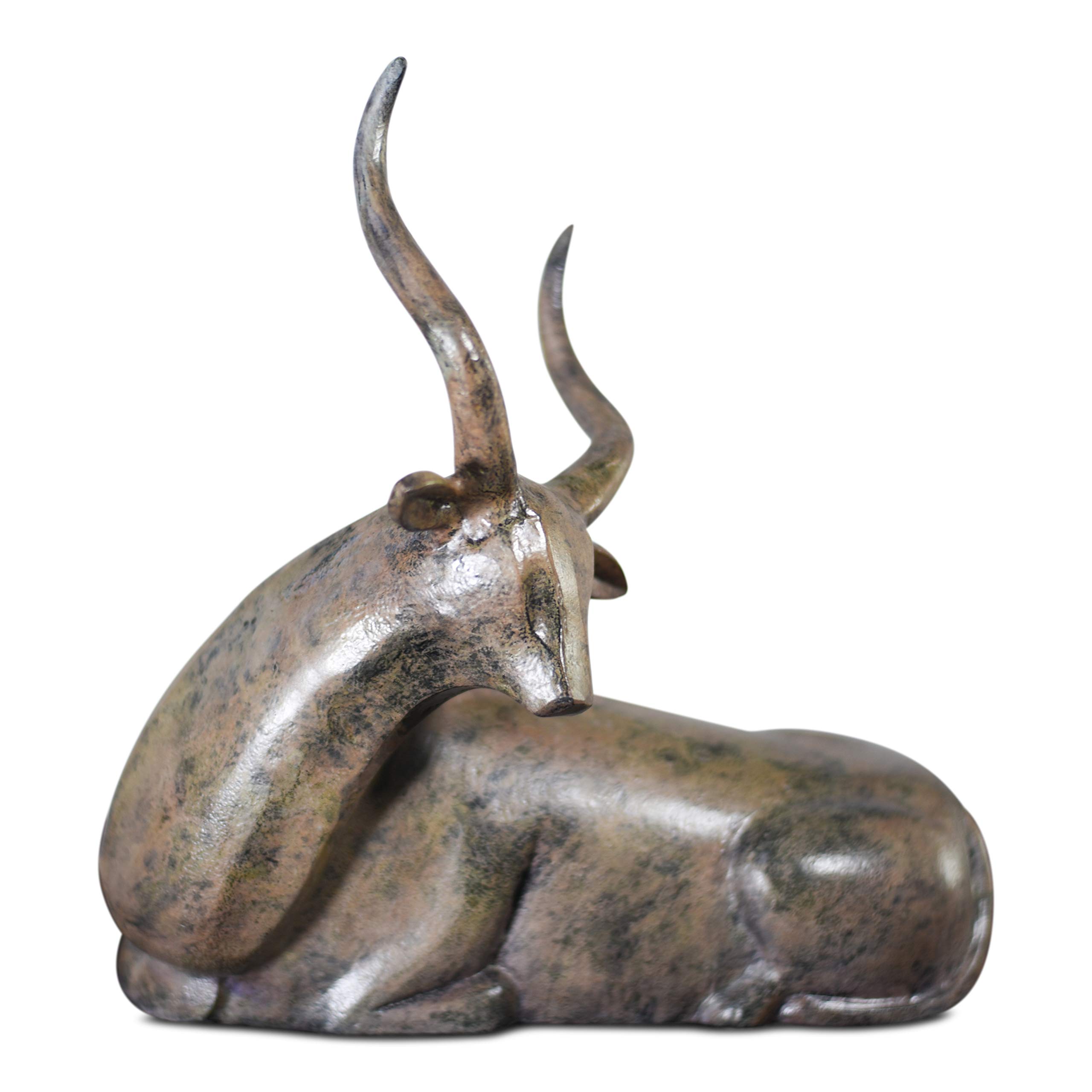 Decorative Aluminum Sitting Bull Figure Statue (DH4007B) Small Sitting Bull Sculpture for Home, Office Decor| Sitting Bull Decor Accent Centerpiece.