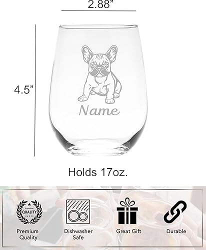 Miniatura 5 de C M Vaso de vino sin tallo personalizado para perro Bulldog francés con nombre, 17 onzas, regalo personalizado para perros para mujeres y hombres