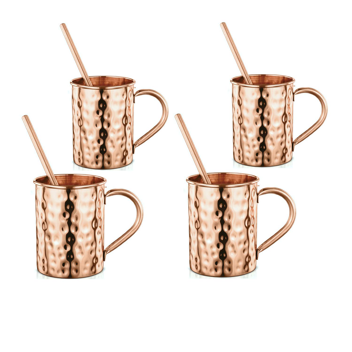 Avador® Set of 4 Handcrafted 100% Pure Copper Moscow Mule Mugs with Straws Hammered Finish 16 Oz. Elegant Modern Set for Special Occasions | Gifting |