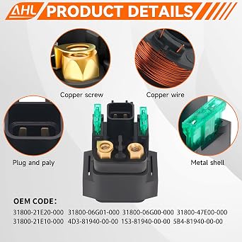 AHL Starter Solenoid Relay for Suzuki LT-Z250 LTZ250 Quadsport 2004-2009 ATV / LTF250 LT-F250 Quad Runner Ozark 2003-2009 ATV