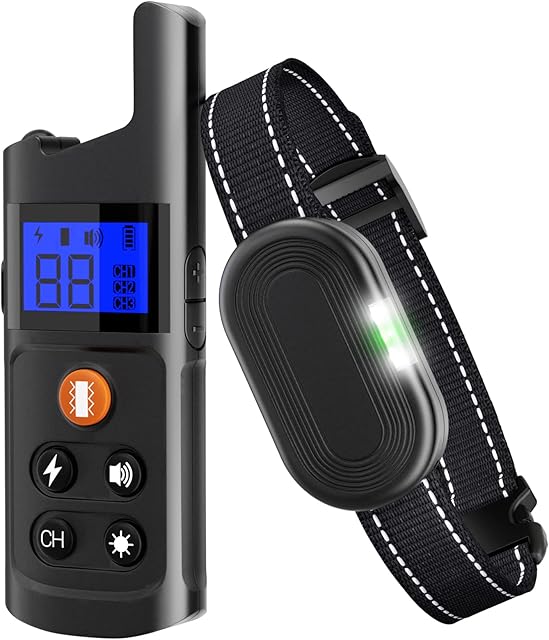 USCAMEL Rechargeable Dog Shock Collar with Remote 984 FT, 3 Modes-Shock,Vibration, Beep, Waterproof Electric Training Correction Collar for Small/Medium/Large Dogs with Security Lock, LED Lights