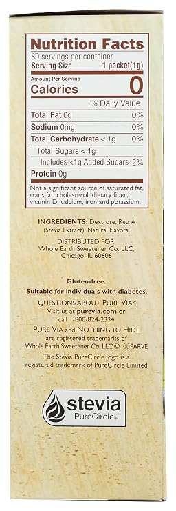 PureVia All Natural Zero Calorie Sweetener - 80 Packets