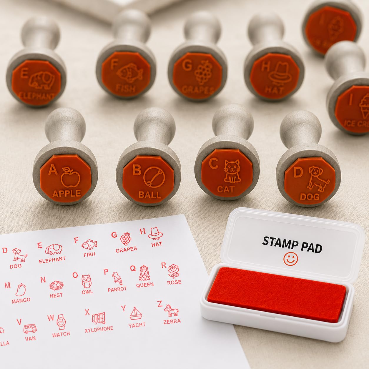 Alphabet Stamps Set for Kids A to Z (26 Pcs) with Ink Pad | Plastic Handle Rubber Alphabet Learning Stamp Kit | Educational Toy for Preschool Nursery Kindergarten Kids-image-48