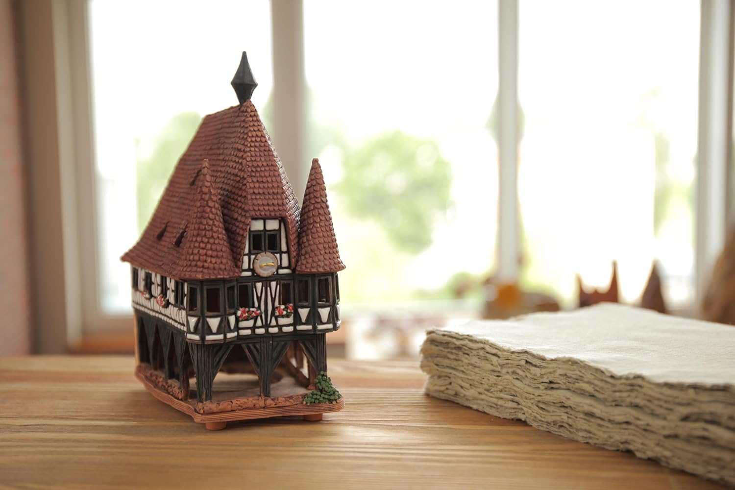 Ceramic Art Tealight Candle Holder Room Decoration Handcrafted Collectible Miniature Light House Town Hall in Michelstadt, Germany C206