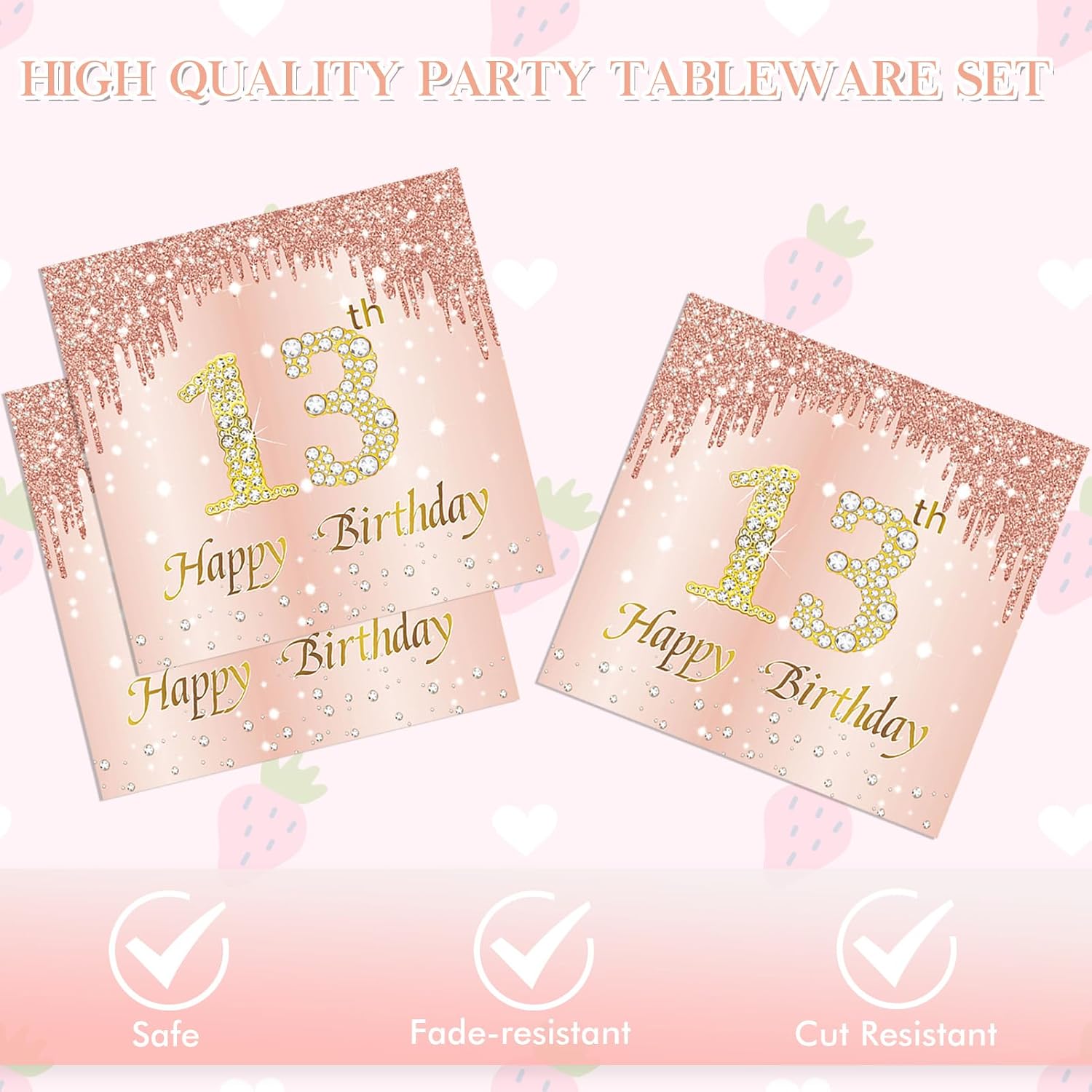 40PCS 13th Birthday Decorations for Girls Rose Gold Sweet 13 Birthday Decorations Disposable Tableware Include 13th Birthday Plates and Napkins for Official Teenager 13th Birthday Gifts image 4