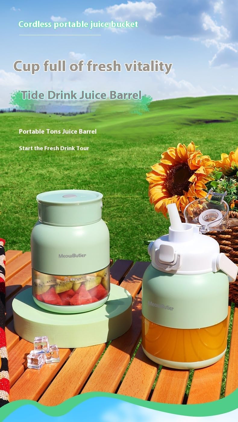 MeowButler Automatic Multi-Function Juicer, Mint Green, Portable Fruit Blender with Storage Container