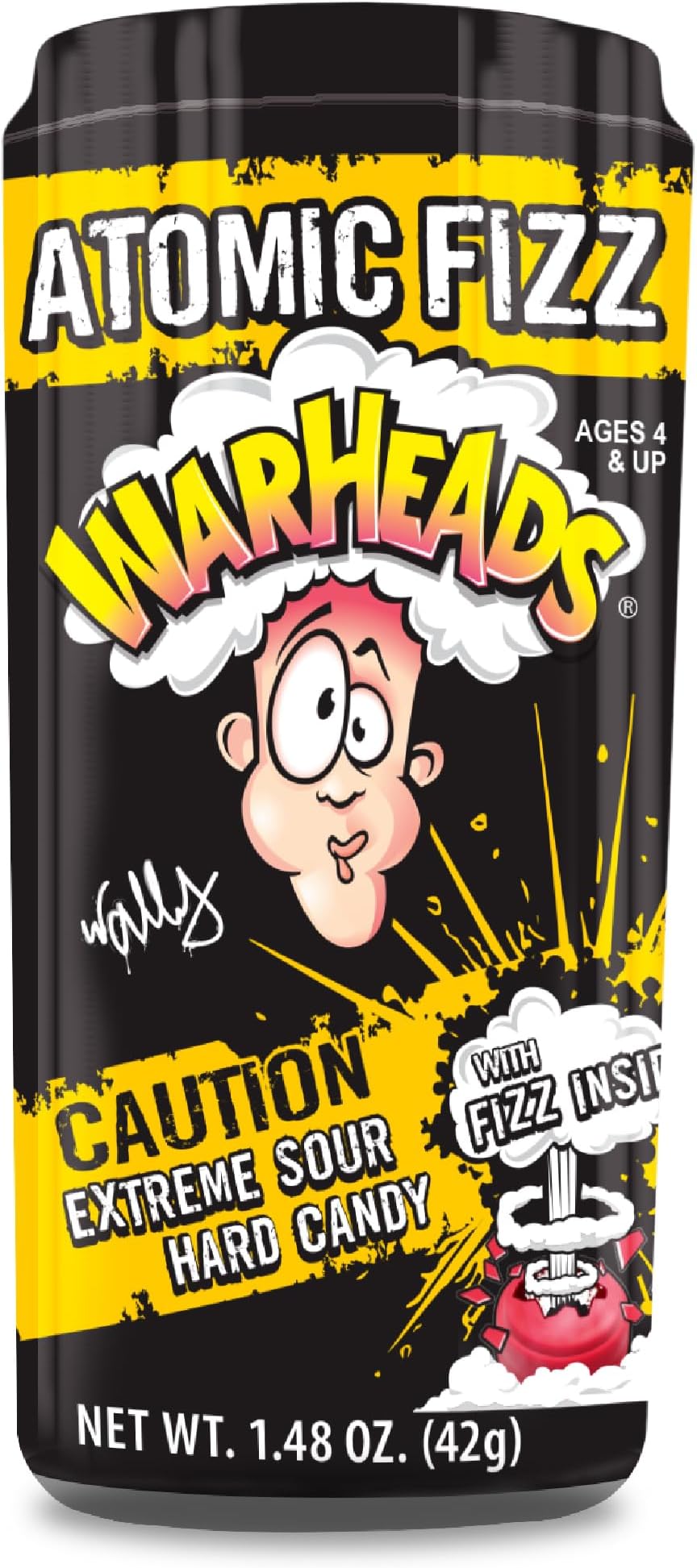 Atomic Fizz - Extreme Sour Fizzing Hard Candy - Sour Apple, Black Cherry, Blue Raspberry, Lemon & Watermelon Flavors - 1.48 oz Canister