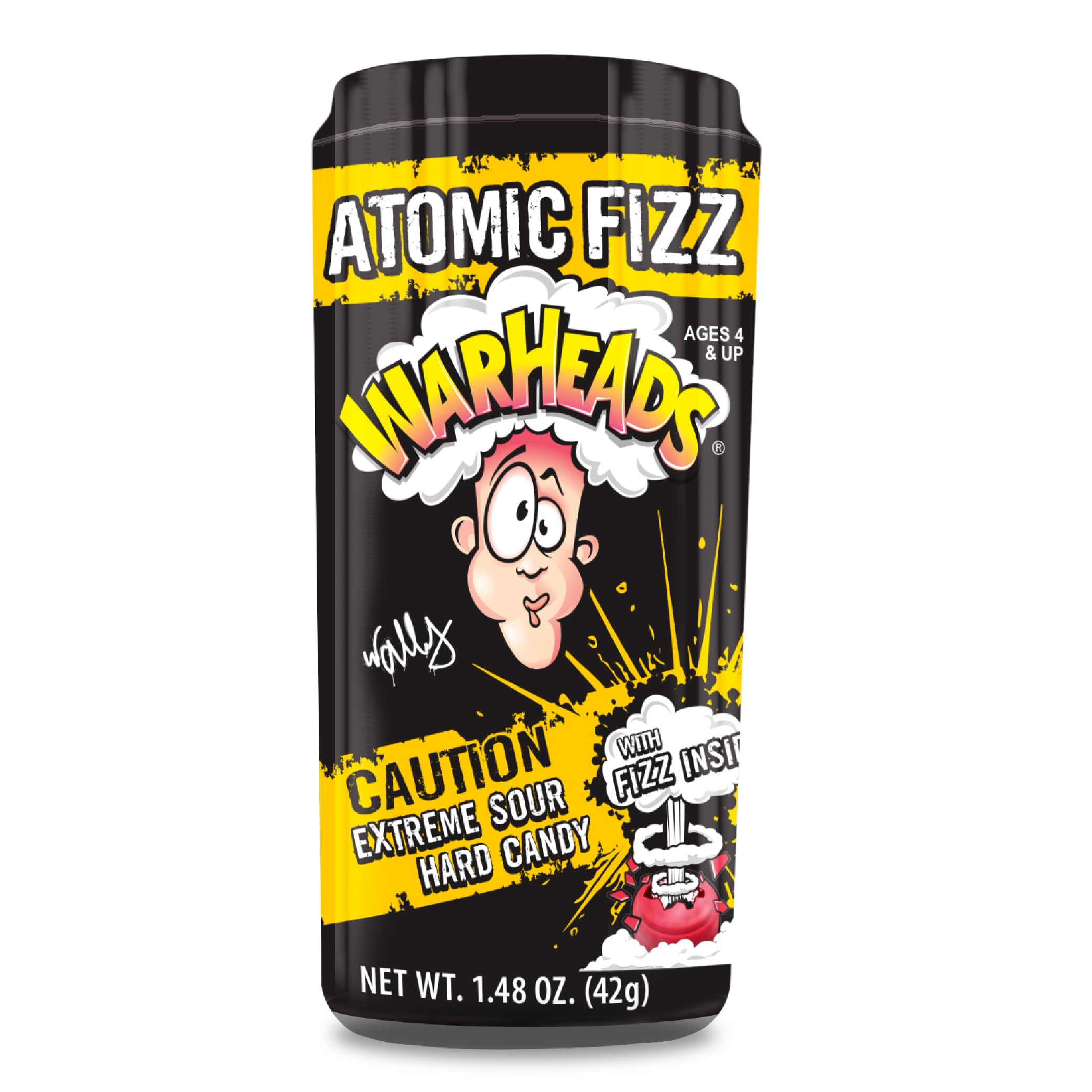 WARHEADS Atomic Fizz - Extreme Sour Fizzing Hard Candy - Sour Apple, Black Cherry, Blue Raspberry, Lemon & Watermelon Flavors - 1.48 oz Canister