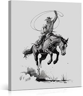 Western Cowboy Canvas Wall Art Cowboy Bucking Bronco Poster Print Wall Decor Mid Century Modern Painting for Cowboys Room Western Room Decoration, 8x10 Inch