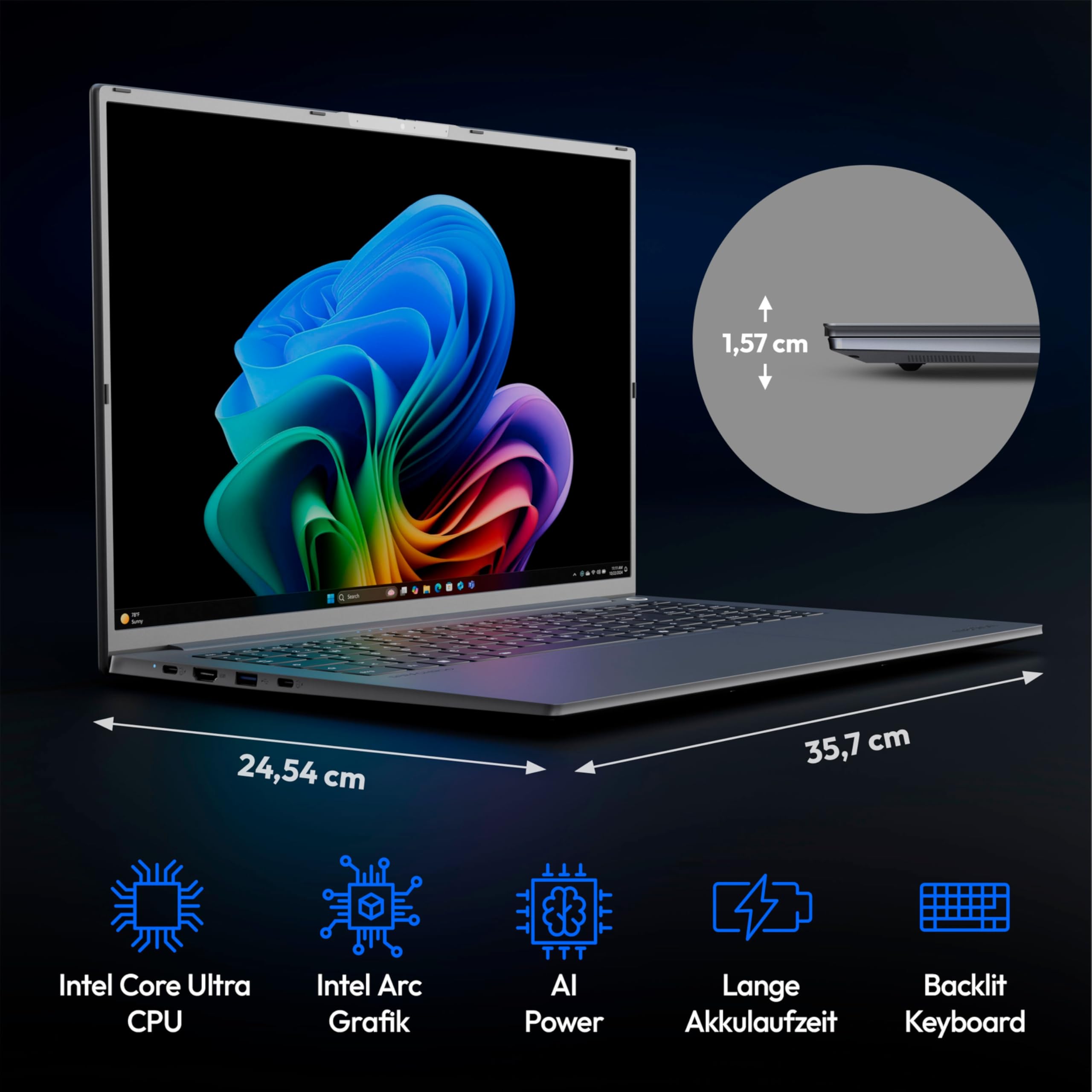 MEDION SPRCHRGD 16 S1 40,6 cm (16" Zoll 120Hz 2.8K OLED) Laptop (Copilot+ PC, Core Ultra 5 228V, 32GB DDR5 RAM, 512GB SSD, Windows 11 Home)