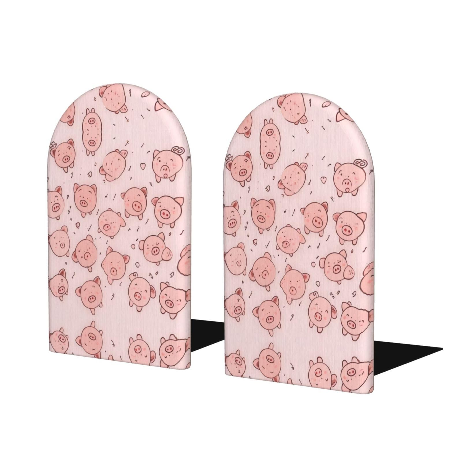 Cutepig Stylish Bookends with Full-Print Design Durable Wooden and Metal Bookend Set for Home, Office