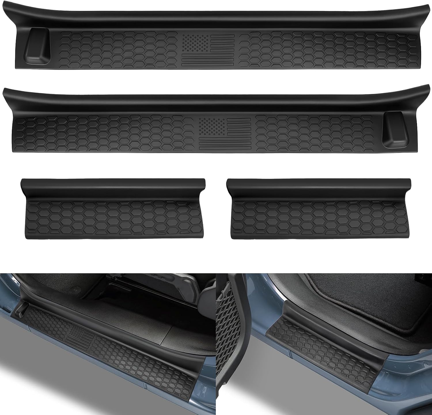 HOCHO Door Sill Guards Fit for 2018-2025 Jeep Wrangler JL & 2020-2025 Jeep Gladiator Accessories, 304 Stainless Steel Carbon Fiber Texture Full Coverage Door Sill Protector