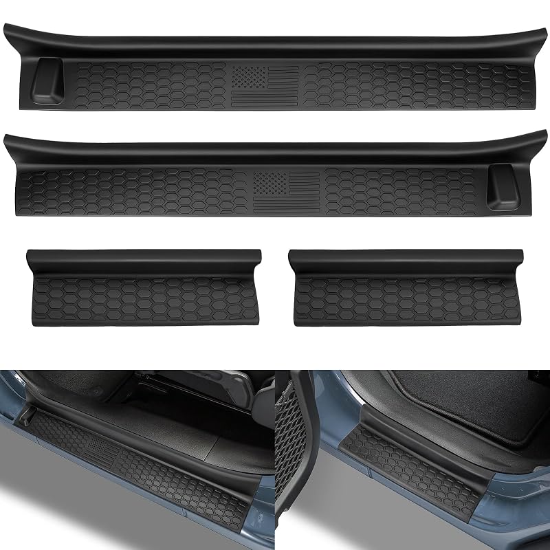 Protetor de soleira HOCHO para Jeep Wrangler JL JLU e Gladiator JT com padrão de bandeira dos EUA, borracha preta, 4 portas, kit com 4 peças