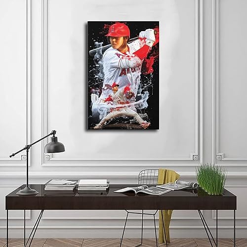 Miniatura 3 de Shohei Ohtani - Póster de béisbol con retrato de béisbol, arte de pared, pintura impresa para sala de estar, dormitorio, marco 24 x 36 pulgadas