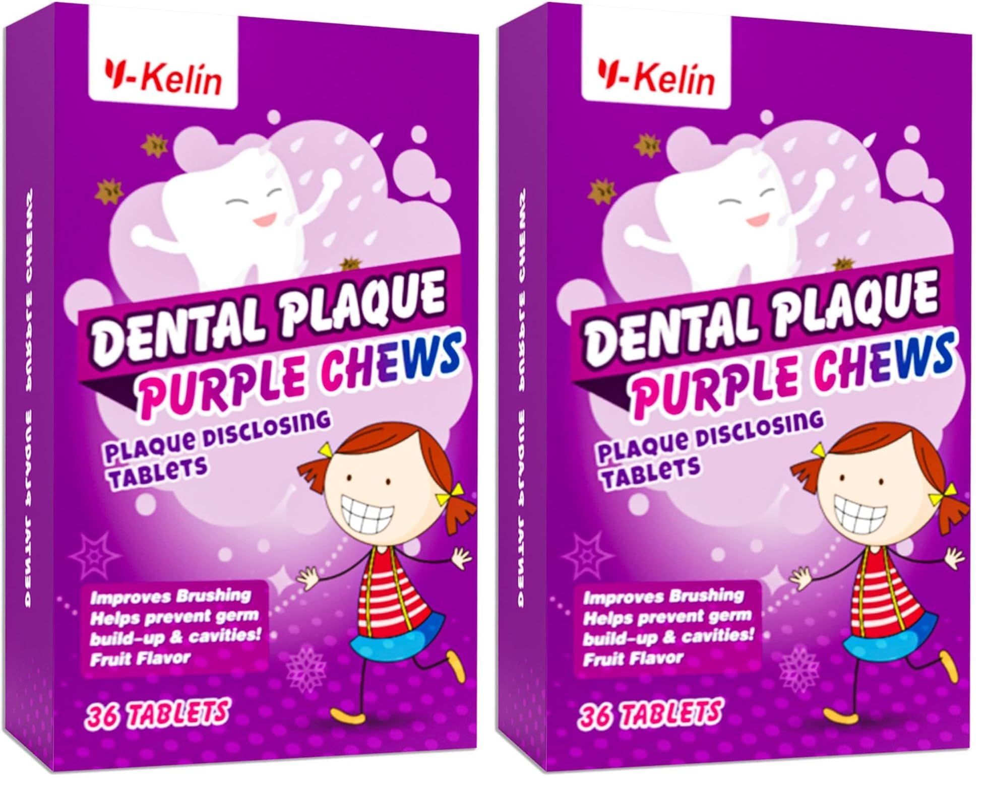 Dental Plaque Disclosing Tablets for Kids &amp; Adults - Showing Plaque by Changing Color - Helps Teach Brushing Habits for Clean Teeth - 36 Count (Pack of 2)