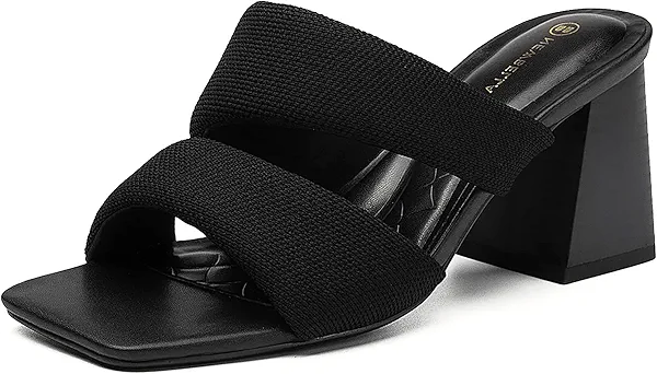 NEWBELLA Women's Square Toe Heeled Sandals - Block Heel Sandals for Commute & Daily Wear