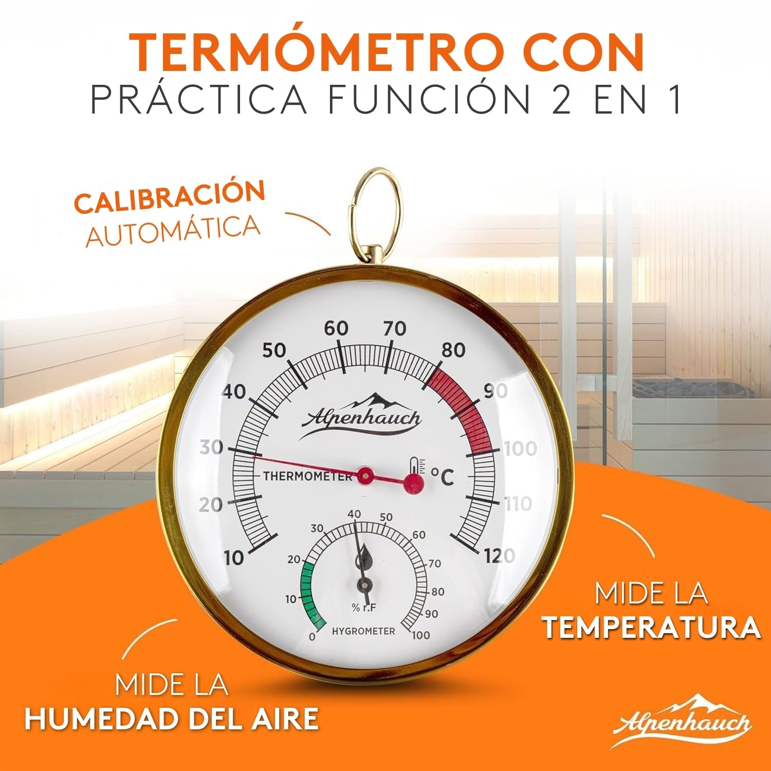 ALPENHAUCH Cubo de sauna con cuchara [100% madera natural] - Cubo de sauna elegante con reloj de arena y termómetro - Accesorios duraderos para sauna - Juego de cubo para sauna (cubo de sauna con