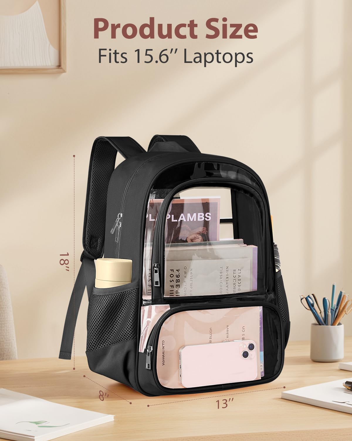 Photo 1 of ****EXTREMELY USED/ SCRATCHES/DIRTY****KIMNERPU Clear Backpack, Heavy Duty Transparent Bookbag for School, Fabric & PVC Transparent Backpack with Reinforced Strap for Women Men, Capacity Clear Bag for College, Travel, X-Large Black