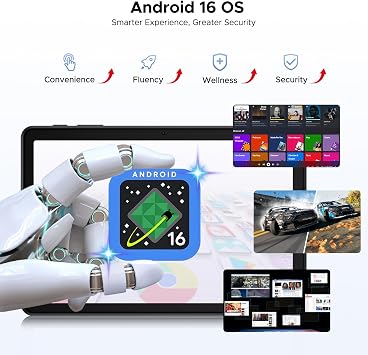 P10 10.1 inch Tablet, 48GB+128GB/TF 2TB, Android 16 Tablet with Gemini AI, 7000mAh, Unisoc T310 Quad-Core, 90Hz, 8MP+5MP, Dual Speakers, 3.5mm Headphone jack, Tablet with Keyboard, Pen, Case, Black