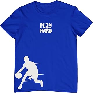 TeeSlix Basketball Print Premium Cotton Boys Tshirt | Regular Fit | Round Collar | Blue, Black, White, Red| Age 4 to 17 Ye... Price In India