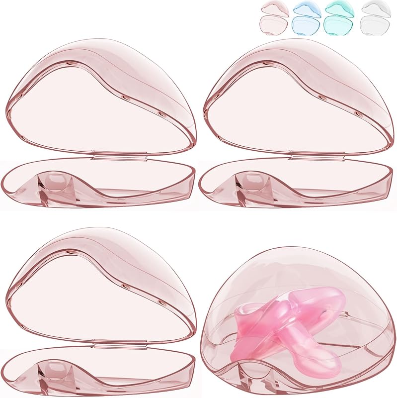Pacifier Case,4 Pack BPA Free Pacifier Holder Case,Transparent Container Box for Baby Binky（Not Included,Essential Pacifier Accessories,Alway Keep Paci Clean,Easy to Clean(Pink)
