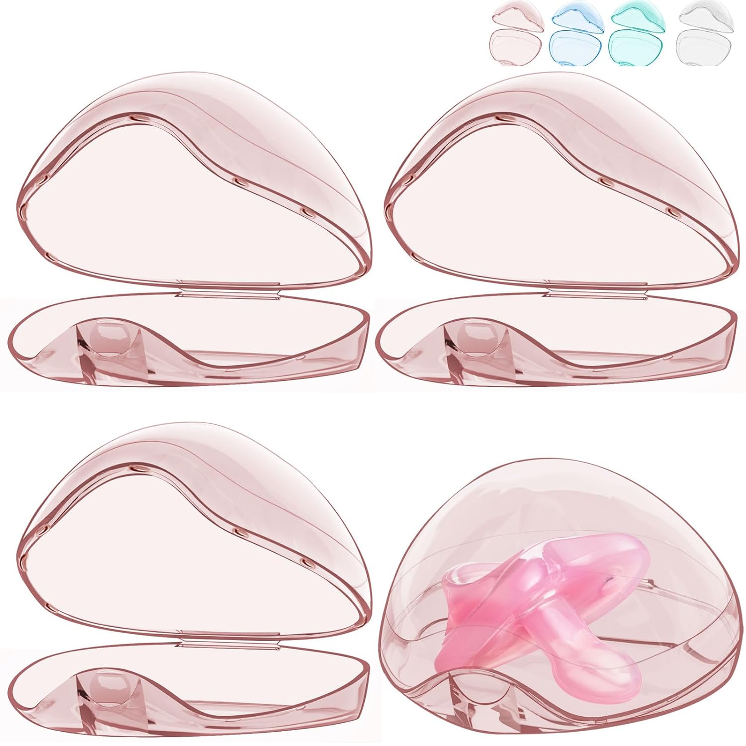 Pacifier Case,4 Pack BPA Free Pacifier Holder Case,Transparent Container Box for Baby Binky（Not Included,Essential Pacifier Accessories,Alway Keep Paci Clean,Easy to Clean(Pink)