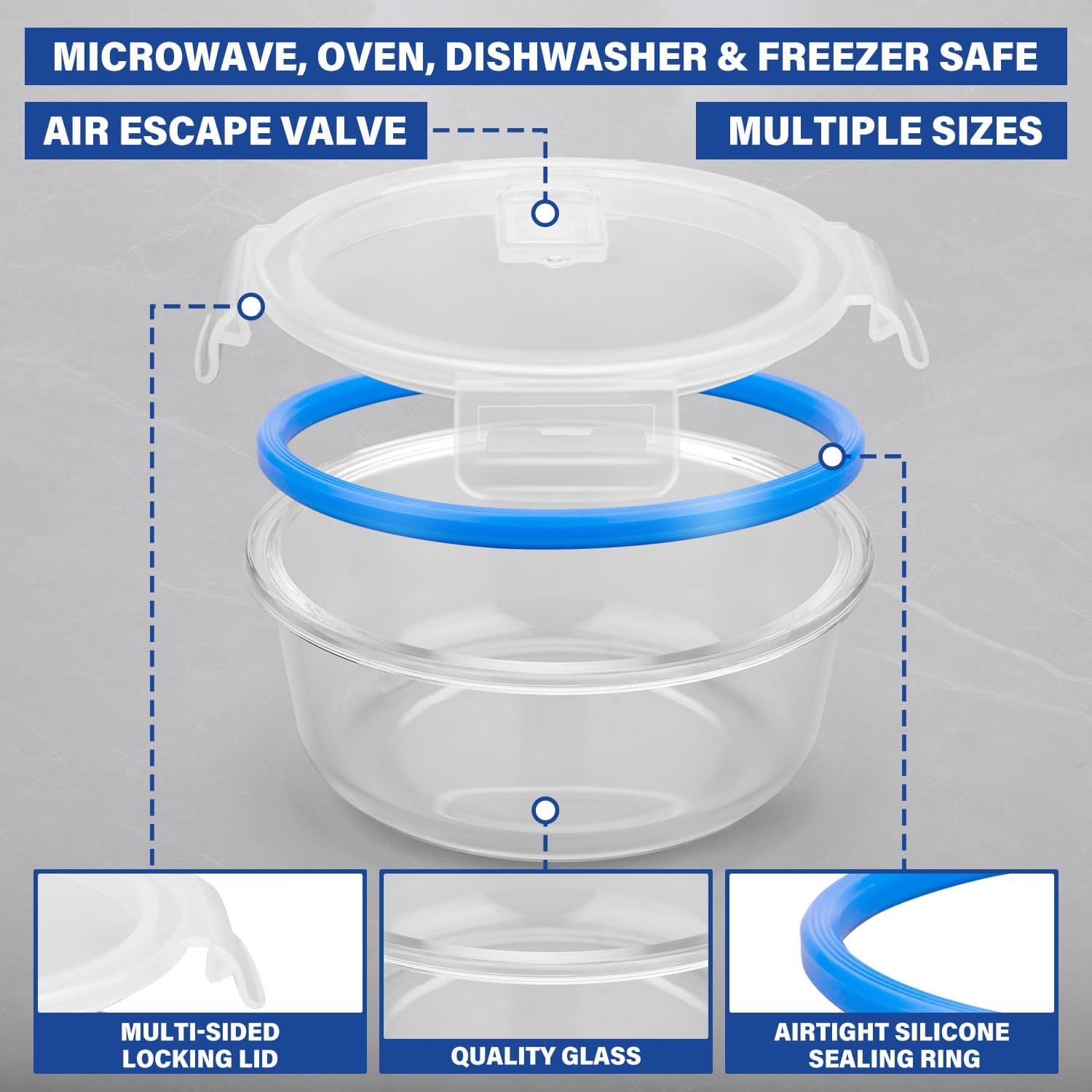 12 Pcs Glass Food Storage Lunch Containers Airtight Lids With Steam Vents, BPA Free Meal Prep Containers, Safe For Microwave, Dishwasher, Oven & Freezer Pantry Kitchen Storage, 310-1040ml