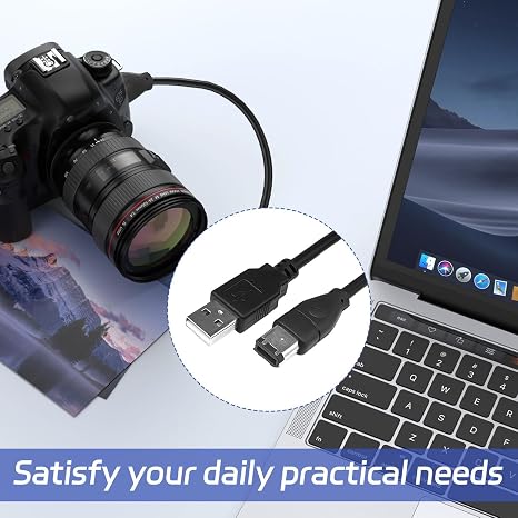 1.8M FireWire to USB Adapter Cable,IEEE 1394 6-Pin Male to USB 2.0 Male Converter,Suitable for Printer/Camera/Hard Drive,Data Transfer 400Mbps