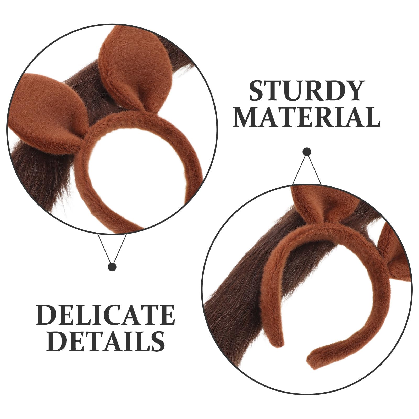 Healvian 4 Juegos Diadema Orejas de Caballo de Felpa Marrón para Cosplay y Festivales, Diseño Realista y Cola Ajustable para Máxima Comodidad en Adultos