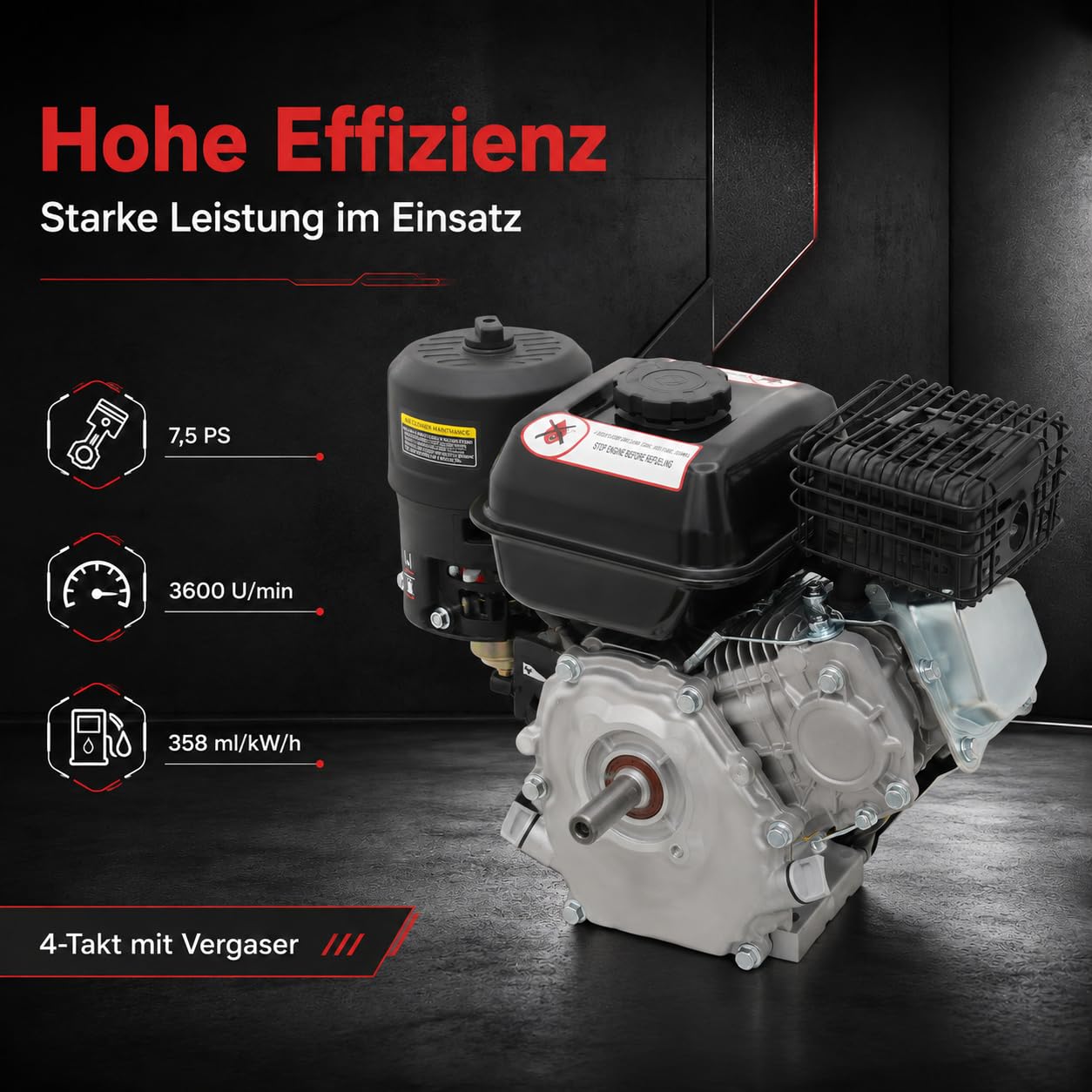 Motore a benzina a 4 tempi, 7,5 CV, 1 cilindro, motore stazionario