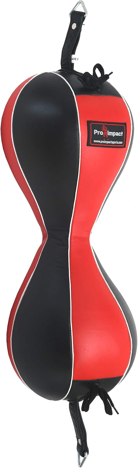 Pro Impact Genuine Leather Double End Boxing Punching Bag - Speed Striking & Dodge Training Ball - Includes Cords & Hooks for Gym Workout MMA Muay Thai