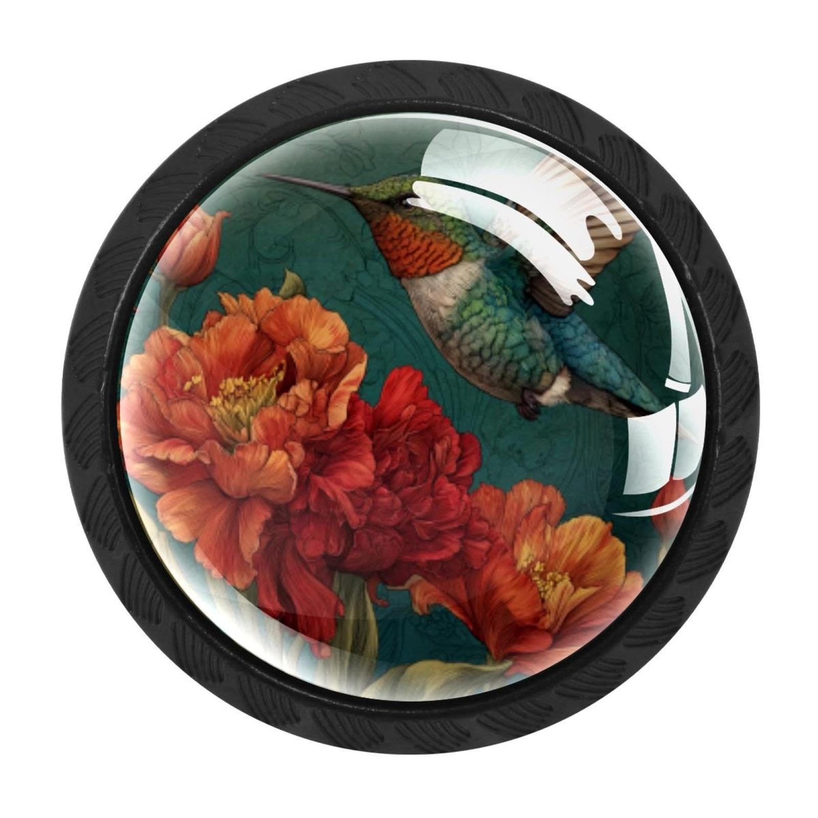 CHENZZZZ 4 Pack Hummingbird and Flowers (1) Drawer Knobs Cabinet Knobs Crystal Glass Knobs Pulls Handles for Kitchen Cabinet Hardware Cupboard Door Dresser Wardrobe Home Decor