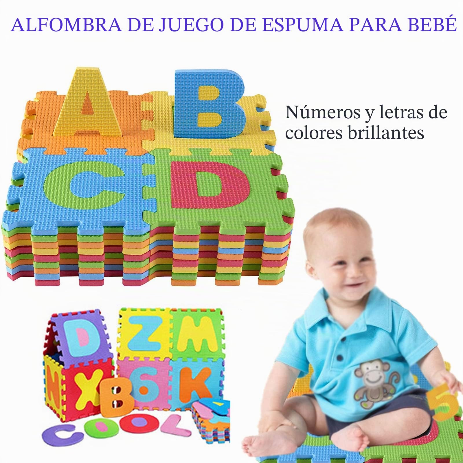 Alfombra Puzzle para Niños,36 Piezas Puzzle Alfombra Bebé,Alfombrilla Goma Espuma Suave Eva Alfombras de Numeros y Letras (A-Z) para Bebé Ideal
