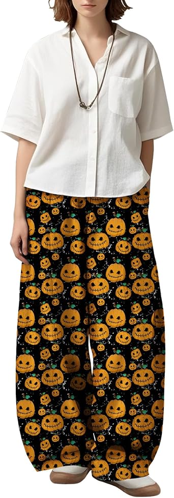 Womens Wide Leg Pants Blue Tie Dye Print Lightweight Fall Lounge Trousers Relaxed Fit Palazzo with Pockets
