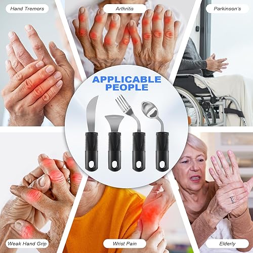 Miniatura 5 de Utensilios adaptativos, utensilios con peso para temblores de manos, utensilios para pacientes con Parkinson, ancianos, artritis, agarre débil.